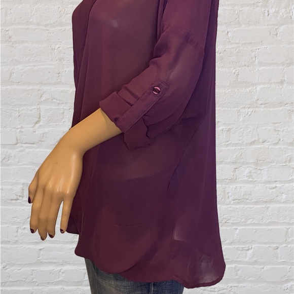 Kut From the Kloth Kendall Cross-Front Tab Sheer Blouse Purple Size Large VGC - Picture 3 of 6